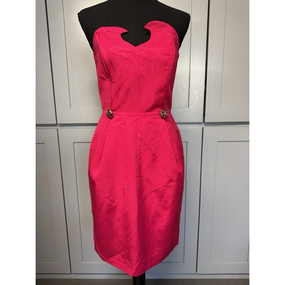 Alouette Paris Vintage Fuchsia Pink Strapless Cocktail Dress Cutout Neckline 1‎